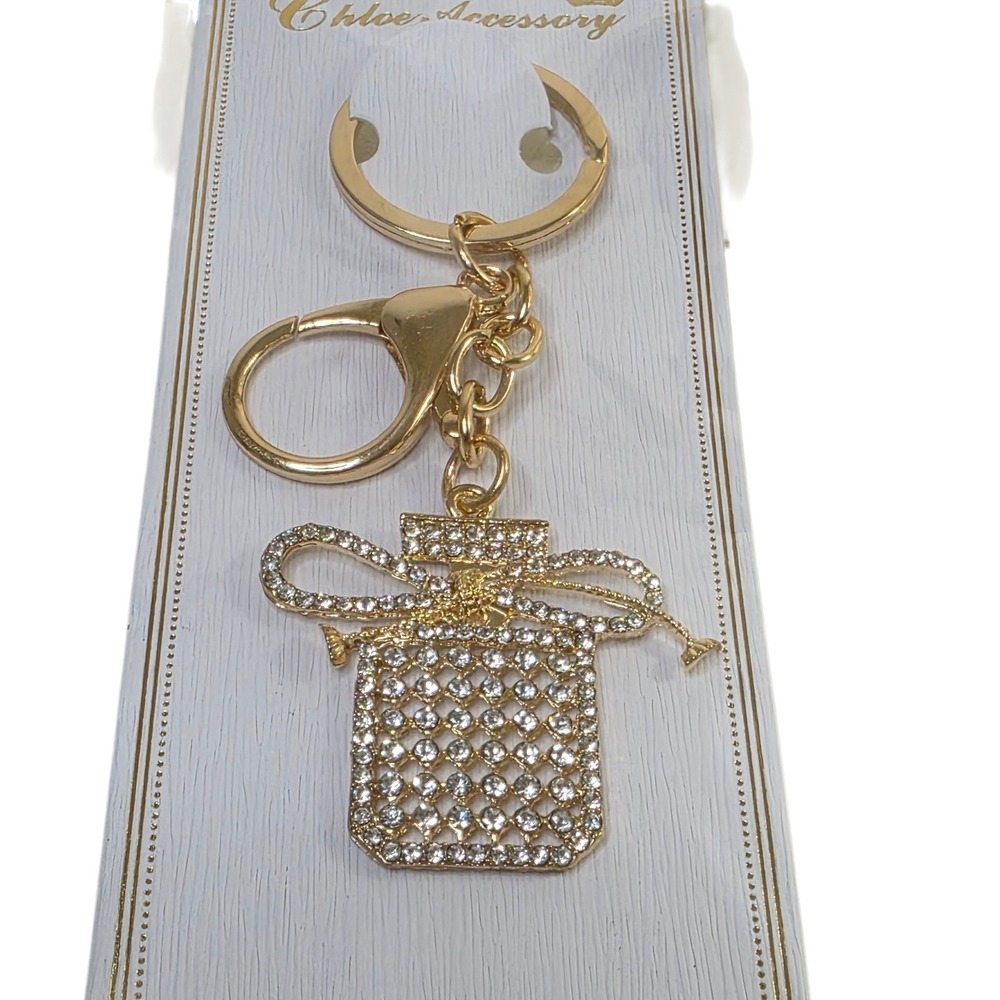 Perfume‎ Bottle Rhinestone Keychain Bag Charm Chloe Accessory Gold Tone New - Picture 4 of 6